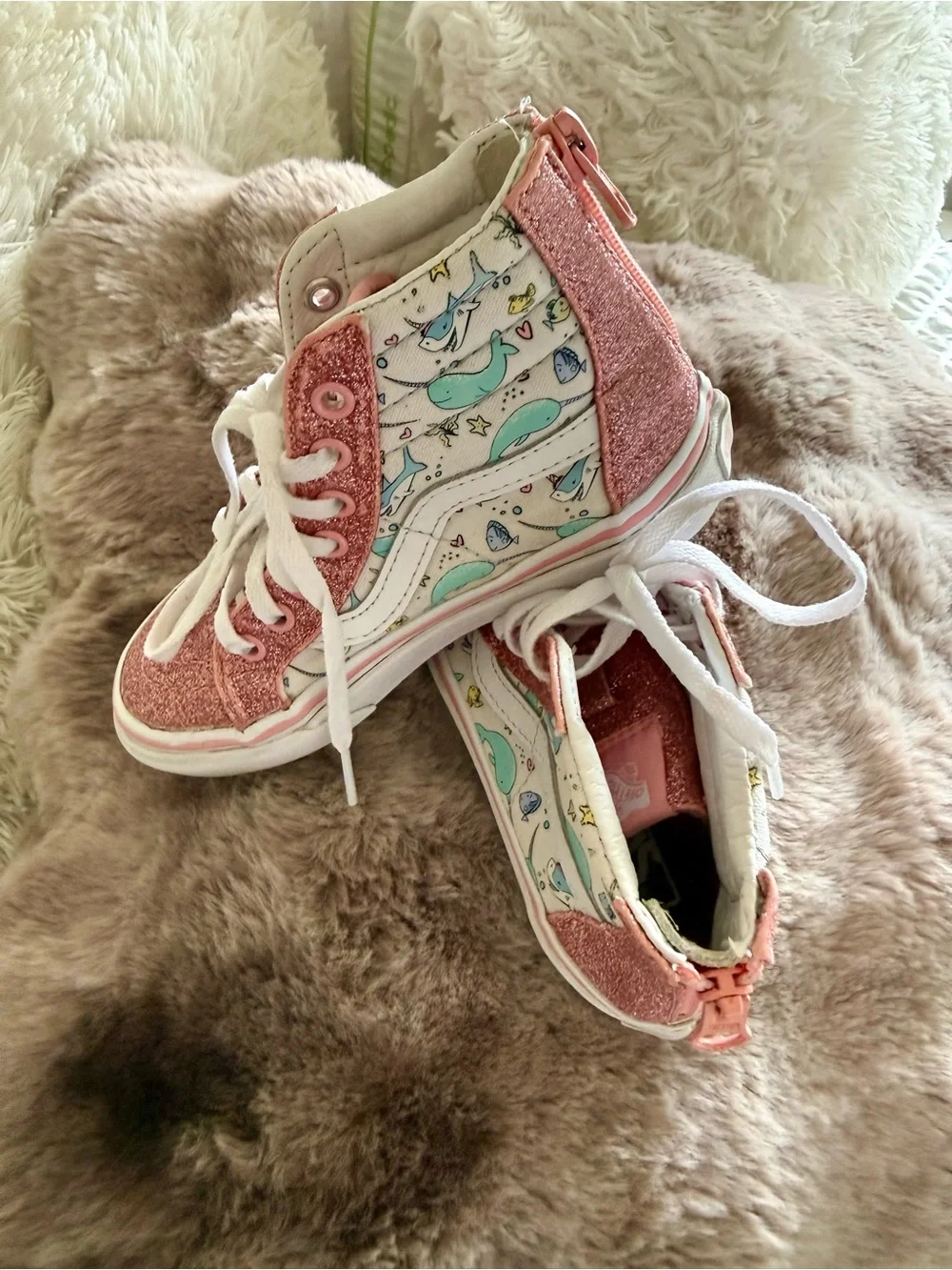 Vans Kids Pink Glitter High-Top Sneakers